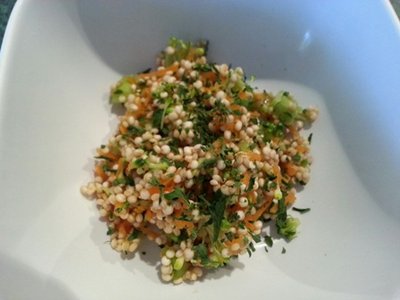 soaked quinoa chopped broccoli grated carrots parsley.jpg
