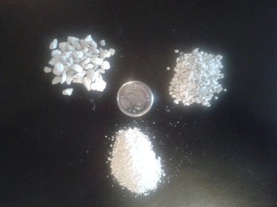This is a size comparison of the pieces from largest to smallest, beside a dime.