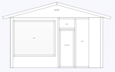 Side elevation view sliced S--&gt;N through middle of aviary