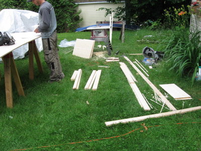 Wednesday bought the wood and started cutting pieces.